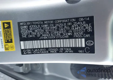 2015 Lexus Es 350 z USA, uszkodzony, nr VIN JTHBK1GG5F2152248